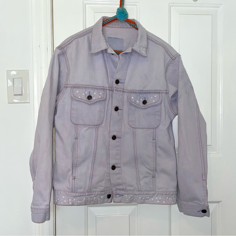 Vintage Gap Denim Jacket, Lavender with Embroidery, Medium